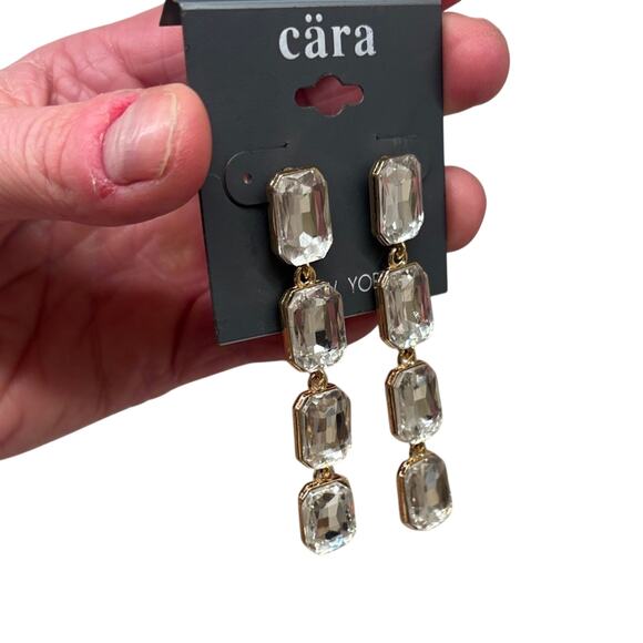 Cara Gold Tone Crystal Drop Earrings Square/Rectangle Dangle, NWT - Picture 3 of 3